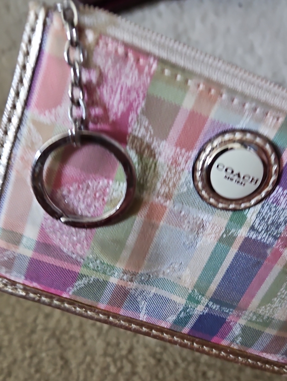 Coach Pastel Plaid Zip Card Case with Metallic Trim - Picture 5 of 6